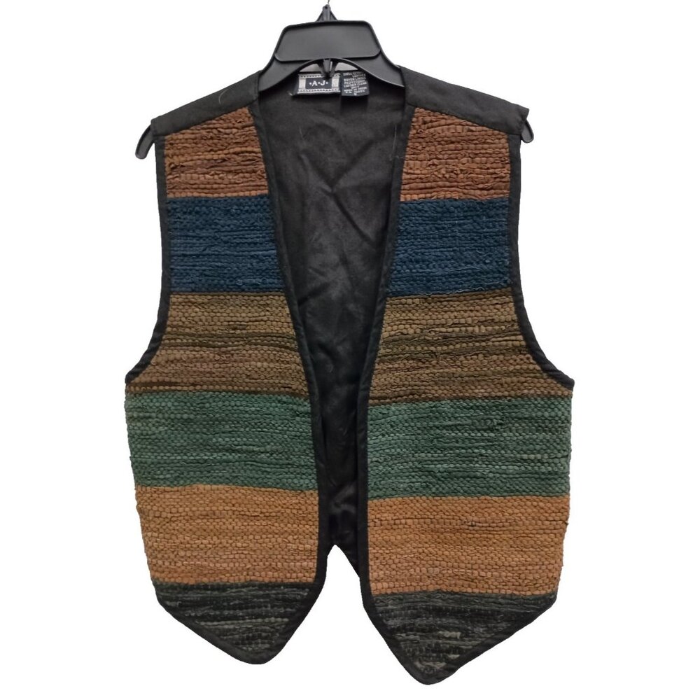 Vintage A.J‎ Leather Vest Womens Small Multi Braided Western BOHO Hippie NWT